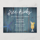 おもしろいビーチ結婚式日付の保存 案内ポストカード (正面)