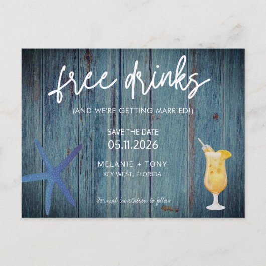おもしろいビーチ結婚式日付の保存 案内ポストカード (正面)