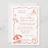 おもしろいビーチ赤お洒落スケッチ手描き結婚の 招待状 (正面)