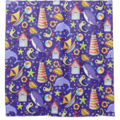 おもしろいビーチ青 シャワーカーテン (正面)