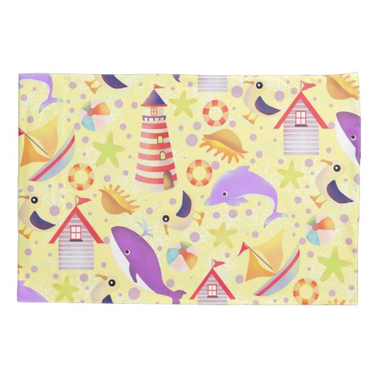 おもしろいビーチ黄 枕カバー (裏面)