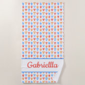 おもしろいビーチ、プールパーティーカラフル名パーソナライズされた ビーチタオル (正面)