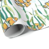 おもしろいピエロフィッシュオレンジホワイトブラックブルーバブル ラッピングペーパー (ロールコーナー)