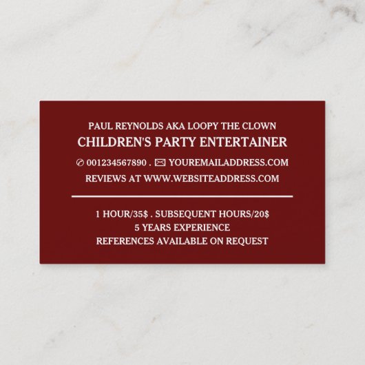 おもしろいピエロ,キッズエンターテイナー,ピエロ 名刺 (裏面)