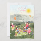 おもしろいピクニック誕生日ガールガーデンパーティの招待状 招待状 (正面)