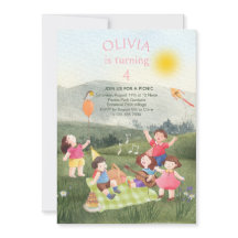 おもしろいピクニック誕生日ガールガーデンパーティの招待状