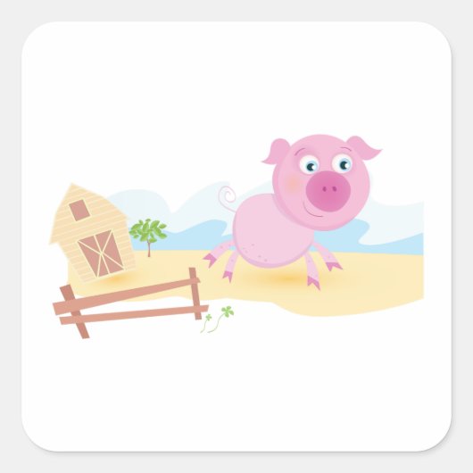 おもしろいピグオンファームとフェンス スクエアシール (正面)