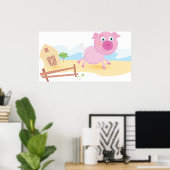 おもしろいピグオンファームとフェンス ポスター (ホームオフィス)