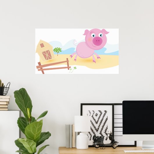おもしろいピグオンファームとフェンス ポスター (ホームオフィス)
