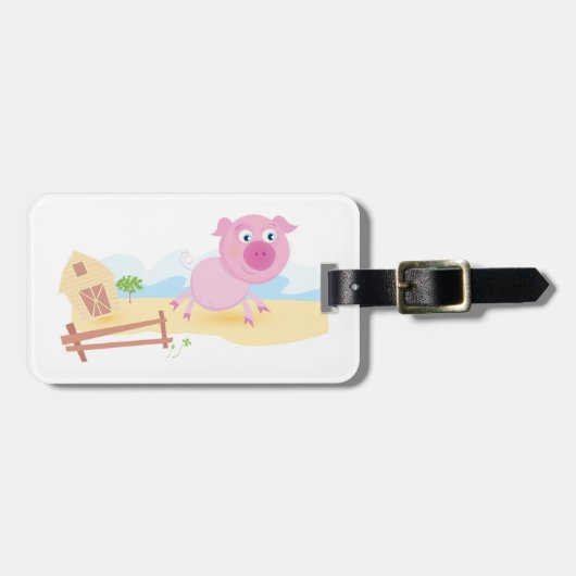 おもしろいピグオンファームとフェンス ラゲッジタグ (正面横)