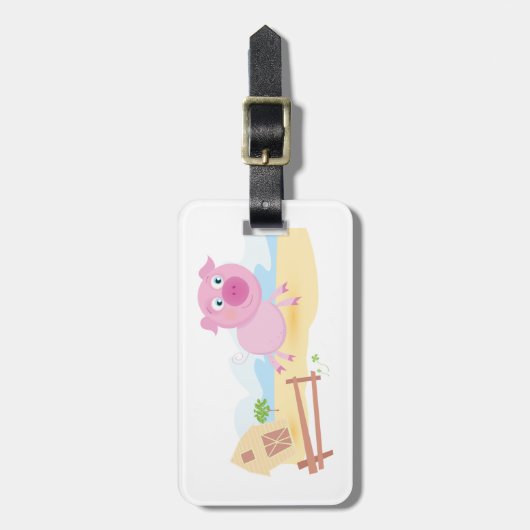 おもしろいピグオンファームとフェンス ラゲッジタグ (正面縦)