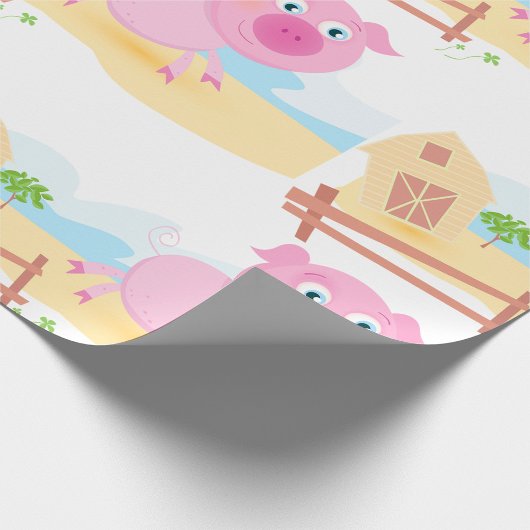 おもしろいピグオンファームとフェンス ラッピングペーパー