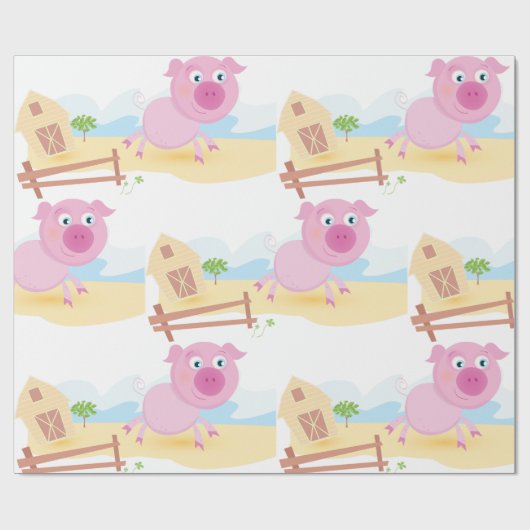 おもしろいピグオンファームとフェンス ラッピングペーパー (フラット)