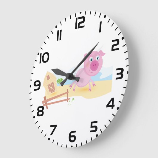 おもしろいピグオンファームとフェンス ラージ壁時計 (傾斜)