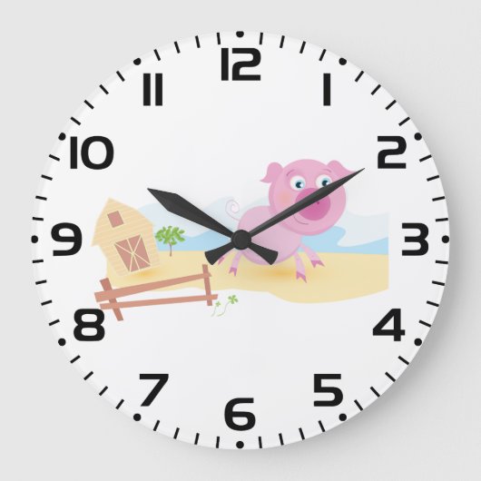 おもしろいピグオンファームとフェンス ラージ壁時計 (正面)