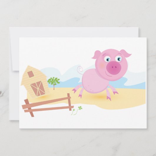 おもしろいピグオンファームとフェンス 招待状 (正面)