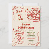 おもしろいピザとワイン大人誕生日のスライス 招待状 (正面)