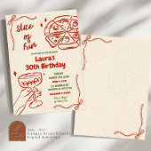 おもしろいピザとワイン大人誕生日のスライス 招待状