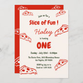 おもしろいピザのスライス1ベビー誕生日ワンヴィンテージ 招待状 (正面/裏面)