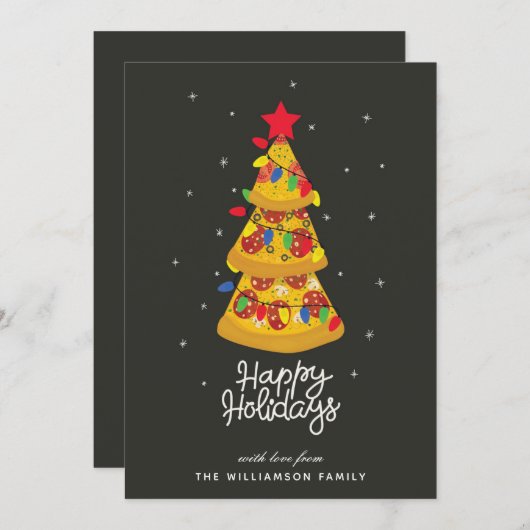 おもしろいピザクリスマスハッピーホリデーズカード シーズンカード (正面/裏面)