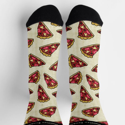おもしろいピザスライスプリントと名前をカスタムするクルーソックス ソックス (上部)