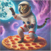 おもしろいピザ飛んでいるの宇宙飛行士子猫宇宙 シール (正面)