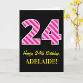おもしろいピストライプのンク"24";幸せな24誕生日、名前 カード (黄色い花)