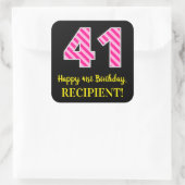 おもしろいピストライプンク誕生日"41":ハッピー41+名前 スクエアシール (バッグ)