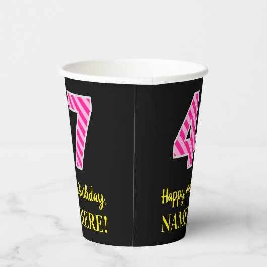おもしろいピストライプンク誕生日"47":ハッピー47+名前 紙コップ (右)