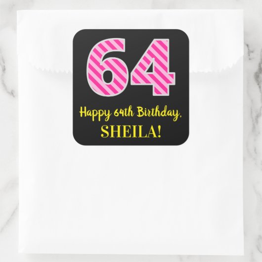 おもしろいピストライプンク誕生日"64":ハッピー64th名+名前 スクエアシール (バッグ)