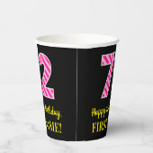 おもしろいピストライプンク誕生日"72"：ハッピーピンク72 紙コップ (右)