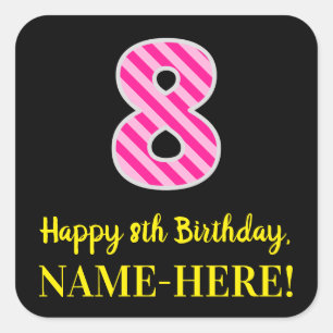 おもしろいピストライプンク誕生日"8":ハッピーエイト8+名前 スクエアシール
