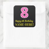 おもしろいピストライプンク誕生日"8"：ハッピーエイト8+名前 スクエアシール (バッグ)