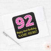 おもしろいピストライプンク誕生日"92":ハッピーピンク92 スクエアシール (封筒)