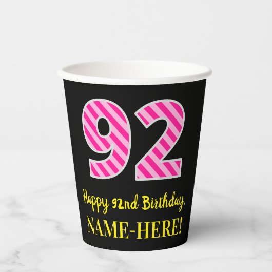 おもしろいピストライプンク誕生日"92"：ハッピーピンク92 紙コップ (正面)