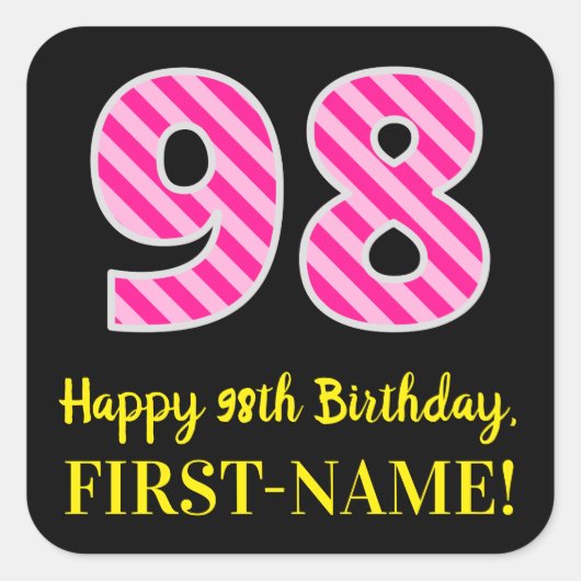 おもしろいピストライプンク誕生日"98":ハッピー98+名前 スクエアシール (正面)