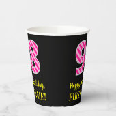 おもしろいピストライプンク誕生日"98"：ハッピー98+名前 紙コップ (左)