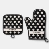 おもしろいピックボールパターンプレイヤーギフト追加カスタム文字 鍋つかみ&鍋敷きセット (正面)