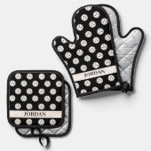 おもしろいピックボールパターンプレイヤーギフト追加カスタム文字 鍋つかみ&鍋敷きセット (正面/裏面)