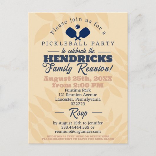 おもしろいピックボールパーティーファミリー懇親会日付の保存 ポストカード (正面)