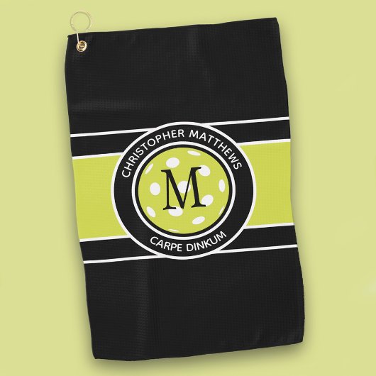 おもしろいピックルおもしろいボール引用文名イニシャルブラック ゴルフタオル