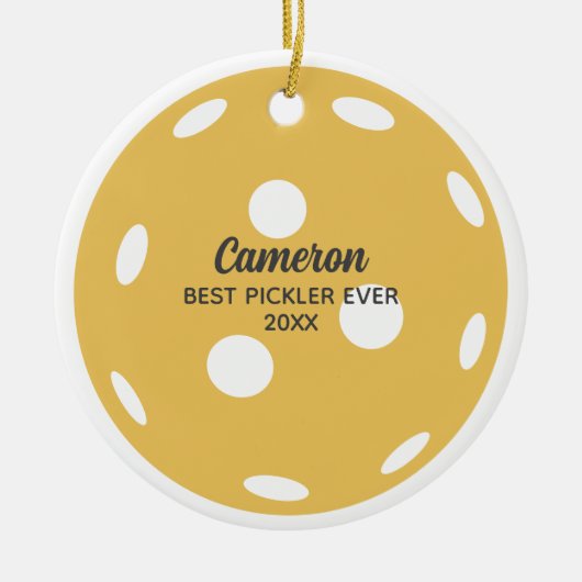 おもしろいピックルパーソナライズされたボールの名前まカスタムたは文字 セラミックオーナメント (正面)