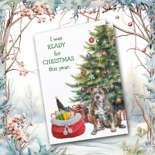 おもしろいピットブルの準備ができたクリスマス犬 シーズンカード