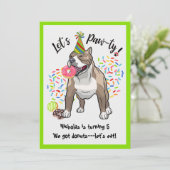 おもしろいピットブル犬のドーナツ誕生日パーティー 招待状 (スタンド正面)