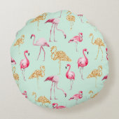おもしろいピユニークッガーリークと金ゴールドファンキーフラミンゴ ラウンドクッション (裏面)