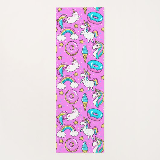 おもしろいピンクきらめくの魔法の虹のユニコーン子猫 ヨガマット (裏面)