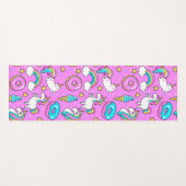 おもしろいピンクきらめくの魔法の虹のユニコーン子猫 ヨガマット (正面(横))