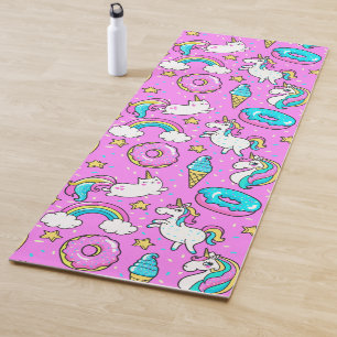 おもしろいピンクきらめくの魔法の虹のユニコーン子猫 ヨガマット