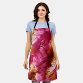 おもしろいピンクとオレンジフェイクのモンスターファーテクスチャ エプロン (着用した状態)