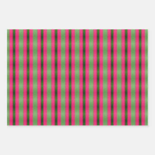おもしろいピンクとグリーンモダンのストライプ水玉模様 ラッピングペーパーシート (正面2)